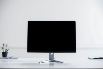 Fototapeta premium Generative AI clean desktop monitor setup for work.
