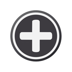 Obraz premium Modern white plus symbol inside a dark circular button for user interface design