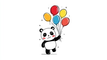 Naklejka premium Panda holding colorful balloons