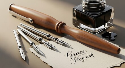 Naklejka premium Calligraphy tools still life. (1)
