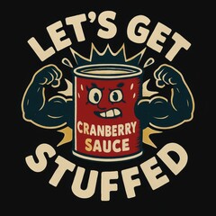 Playful Muscular Cranberry Sauce Cartoon: Vibrant Festive Thanksgiving Art on a Bold White Background. 