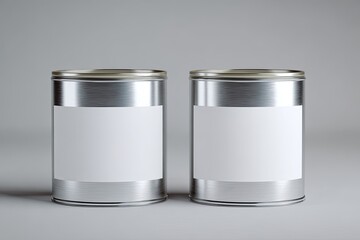 Two metallic food cans with blank labels