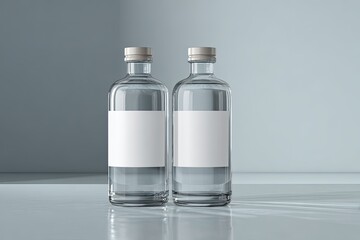 Two clear glass bottles with blank labels (1)