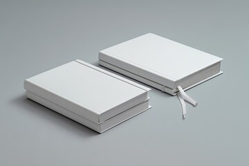 Two blank white notebooks on a gray surface (1)
