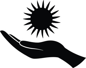 Open Hand Offering a Sun Vector Icon - Hope, Life, and New Beginnings Symbol. Hand Holding Sun Vector Illustration - Energy, Growth, and Positivity Concept