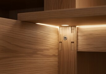 "Warm Craftsmanship: Dovetail Joinery and Integrated LED Lighting in Custom Oak Wood Furniture"