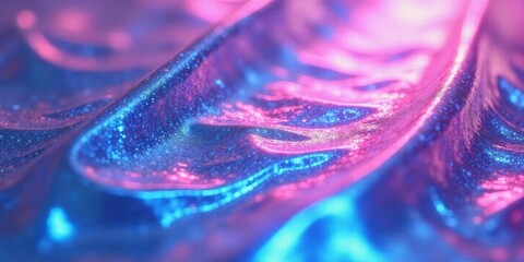 Abstract Draped Glittering Fabric with Pink and Blue Neon Light Reflections