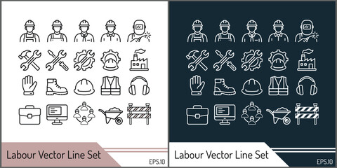 Labour vector line art icon set silhouette template design