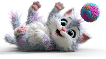 Playful cartoon cat with ball