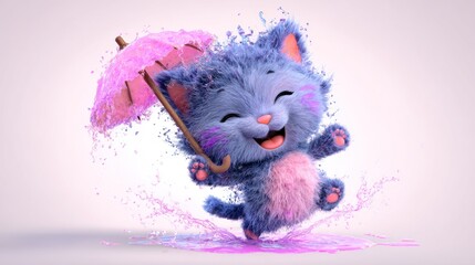 Playful furry cat with umbrella