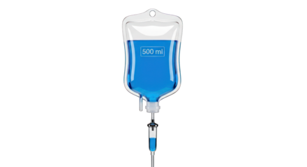 Intravenous Drip Bag with Blue Liquid Medical Concept.