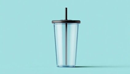 Clear tumbler with black lid and straw