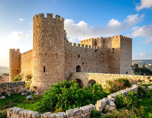Ancient stone castle at sunrise