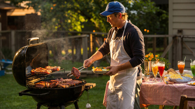 Man proudly shows off perfectly grilled ribs to his uests