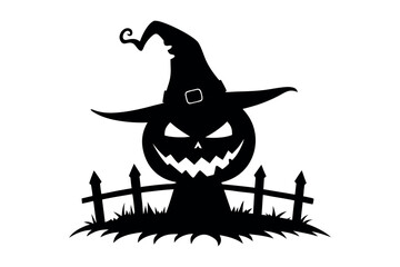 Halloween Pumpkin Silhouette with Hat and Pointed Top, Vector Illustration