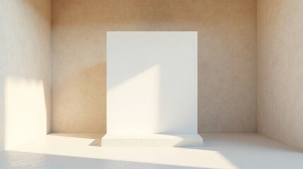 Blank Canvas in a Minimalist Room with Sunlight Illuminating a Simple Display