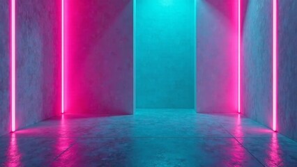 Abstract Neon Glow in a Modern Interior Space with Pink and Cyan Illumination
