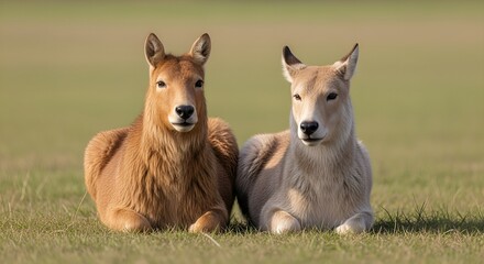 Two cute deer resting in field wildlife animals nature photography deer family animal portrait adorable deer