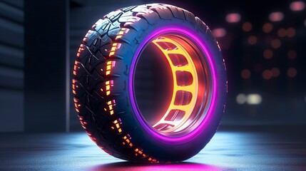 A photo of a tire with colorful lights