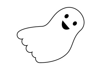 Cute spooky Halloween ghost outline illustration PNG. Cartoon floating sheet spirit with eerie face, perfect for seasonal decor, party invites, trick-or-treat, and holiday projects. High resolution