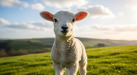Fototapeta premium Lamb sheep baby animal farm cute livestock woolly mammal spring countryside field rural adorable domestic young