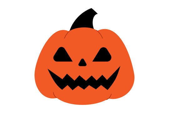 Halloween  jack-o-lantern pumpkin with evil grin and angry eyes. Orange carved pumpkin with menacing black facial expression for spooky October decorations, parties, cards, articles. High-res PNG