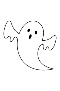 Halloween ghost outline illustration with floating sheet and eerie face. Funny, cute spirit, character design, perfect for seasonal parties, decorations, trick-or-treat, and holiday projects. PNG
