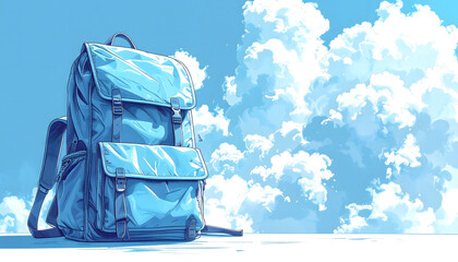 Blue sky with clouds and backpack