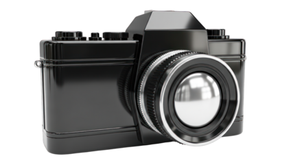 Classic Black 35mm Film Camera with Shiny Lens.