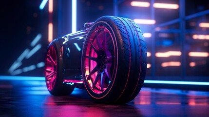 A photo of a tire with neon lights