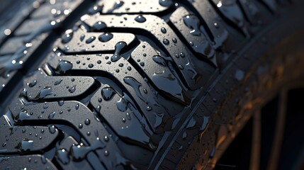 A photo of a tire with water droplets
