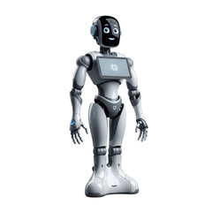 Futuristic humanoid robot with expressive face isolated on transparent background