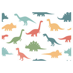 Colorful Dinosaur Silhouettes on White Background.