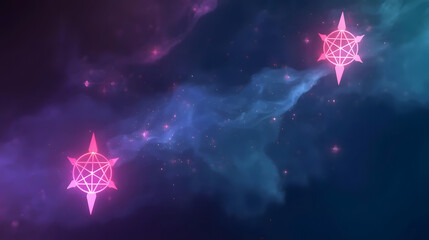 Magical symbols floating in the air with an enchanting aura of light.