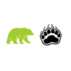 Green Bear and Black Paw Print Illustration.