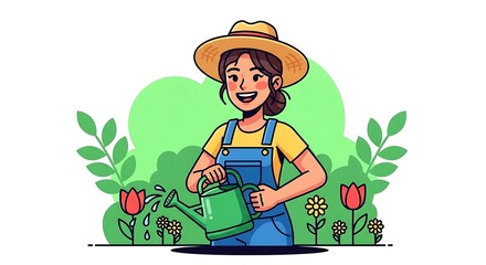 Gardener Watering Flowers. (1)