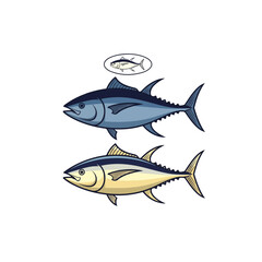 Two Tuna Fish Illustration on White Background.