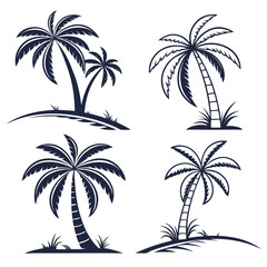 Fototapeta premium Palm tree vector collection tropical beach silhouette line art summer holiday seamless pattern retro design exotic coconut jungle leaves illustration.Palm tree silhouette vector set.