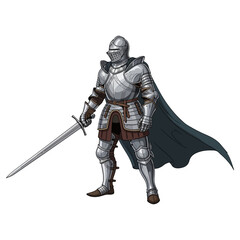 Fototapeta premium Medieval knight in shining armor holding a sword.