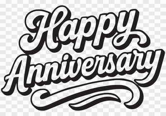 Happy Anniversary Floral Typography Happy Anniversary Typography PNG – Black & White Calligraphy Design