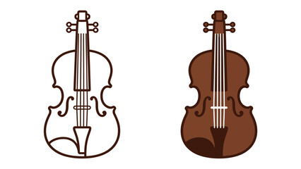 Fototapeta premium Minimalist Vector Icon of Classic Violin String Instrument in Brown Color and Outline Style for Music and Art
