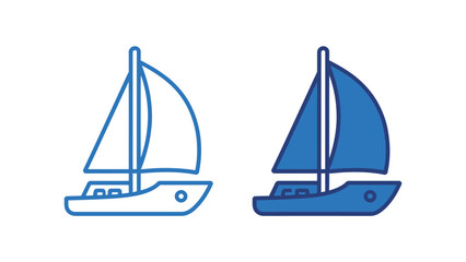 Sailboat or Yacht Vector Icon Set in Blue Color and Outline Style for Sailing Sport and Summer Ocean Recreation
