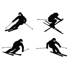 Silhouetted Skiers in Action - A Dynamic Winter Sports Scene.