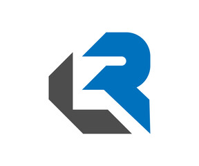 Abstract logo with blue r and gray geometric shape