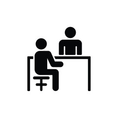 Two people meeting at a desk icon