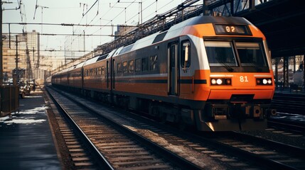 A photo of a train in an urban setting