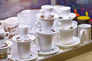 Empty mugs and coffee beams