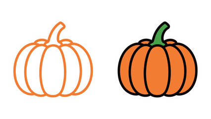 Round Orange Pumpkin Vegetable Vector Icon Set with Stem for Halloween Fall and Harvest Festival