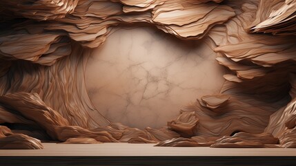 Natural Cave Interior with Rugged Rock Formations and Smooth Marbled Wall