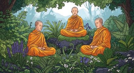Monks Meditating Outdoors. (5)